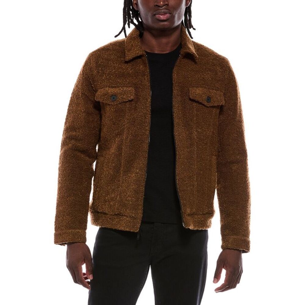 John Varvatos Mens Cynder Boucle Trucker Jacket, Brown